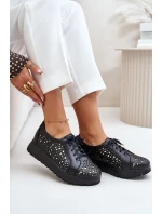 Zazoo 2973 Kožené Polobotky Na Platformě S Děrováním Černé