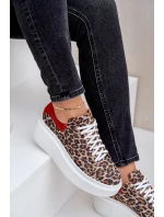 Kožené sneakerky na platformě s leopardím vzorem Zazoo 3346 hnědo-červené