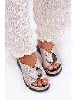 Dámské Kožené Sandály S Ozdobou Béžové S.Barski LR51-662