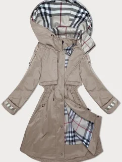 Tmavě béžová tenká dámská bunda parka s kapucí BH Forever (2) (BH-2403)