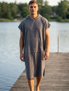 pánské vaflové pončo Saimaa s kapucí Organic Grey