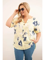 Dámská bavlněná halenka Plus Size s květinovým vzorem žlutá