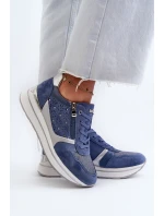 Dámské tenisky na platformě s ažurovým vzorem a flitrem INBLU IN000372 Modré