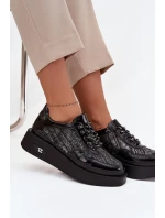 Kožené šněrovací dámské polobotky na platformě Artiker 57C2043 Černo-stříbrné