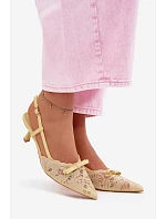 Dámské krajkové sandály na podpatku s mašlí Žluté Maribelle