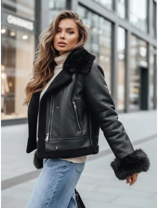 Dámská kožená bunda s kožešinou černá FashionStreet TY5244z Dámská kožená bunda s kožešinou černá FashionStreet TY5244z