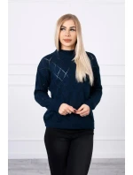 Svetr s polovičním rolákem a kosočtvercovým vzorem tmavě modrý