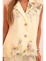 Dámský komplet z viskózy, vestu a kalhoty květinové žlutý