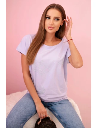 Dámská blůza s krátkým rukávem a kamínky fialová Dámská blůza s krátkým rukávem a kamínky fialová