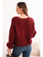 Svetr dámský s hrubým pletem z vlny a dlouhým rukávem bordó