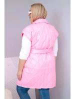 Dámská vesta Plus Size prošívaná s páskem a límcem světle růžová