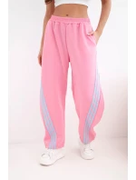 Dámské máslové kalhoty z viskózy s lampasem světle růžové