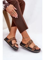 Dámské pantofle na platformě s pásky a sponami hnědé Ziferte