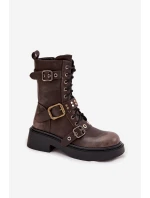 Zateplené workery dámské s přezkami hnědé Marisse