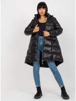 Dlouhá černá zimní bunda s kapucí