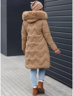 VEONI dámská zimní dlouhá prošívaná bunda s kapucí světle béžová FashionStreet TY4718