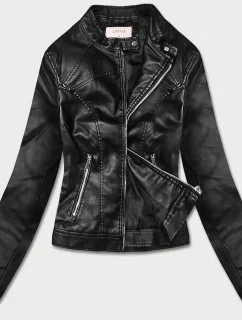 Krátká černá bunda ramoneska se stojáčkem (11Z8032)