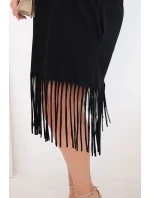 Dámské bavlněné šaty s výstřihem do V a třásněmi Plus Size černá