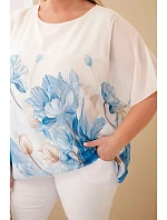 Dámská halenka Plus Size s květinovým potiskem a volným rukávem modrá Dámská halenka Plus Size s květinovým potiskem a volným rukávem modrá