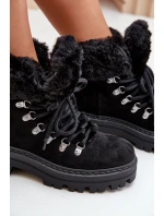 Dámské Šněrovací Boty S Kožíškem Černé Vaminia