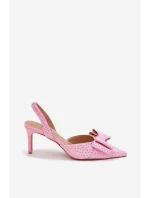 Zdobené lodičky s odhaleným patem a mašlí růžové Nilandriela