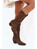 Semišové Dámské Kopytové Boty Na Podpatku Hnědé Karira Semišové Dámské Kopytové Boty Na Podpatku Hnědé Karira