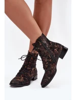 Seminářové vzorované kotníkové boty na ploché podrážce Maciejka 06391-02 Černo-zlaté