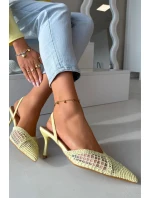 Sandály z pleteniny na jehlové podpatku žluté Hanelis