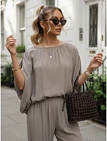 Dámská viskózová souprava se širokými kalhotami, béžová, FashionStreet AY1202
