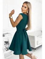 442-1 Rozšířené šaty s malými rukávy - BOTTLE GREEN