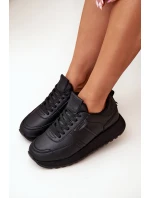 Dámské Kožené Tenisky Na Platformě Big Star OO274573 Hi-Poly System Černé
