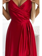 Elegantní saténové maxi šaty na ramínka Numoco CHIARA - červené
