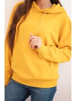 Dámská mikina s kapucí a klokaní kapsou z pletené bavlny hořčicová