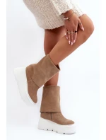 Zazoo 3410 Semišové Dámské Boty Na Masivní Platformě Bežové