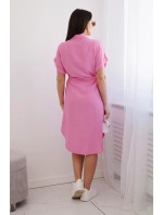 Viskózové šaty se zavazováním v pase světle růžové