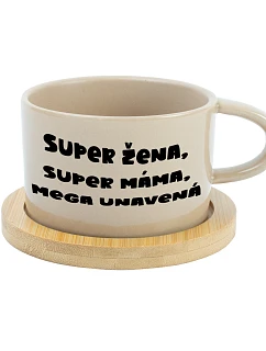 SUPER ŽENA, SUPER MÁMA, MEGA UNAVENÁ. - krémový hrníček makronka 200 ml