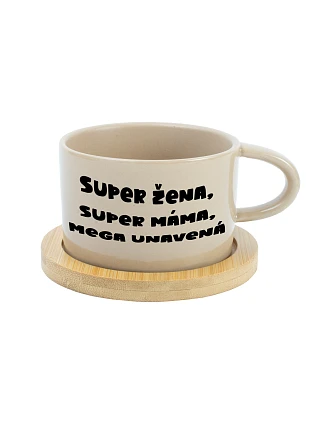 SUPER ŽENA, SUPER MÁMA, MEGA UNAVENÁ. - krémový hrníček makronka 200 ml SUPER ŽENA, SUPER MÁMA, MEGA UNAVENÁ. - krémový hrníček makronka 200 ml