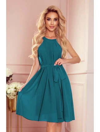 ALIZEE - Dámské šifonové šaty v mořské barvě se zavazováním 350-6 ALIZEE - Dámské šifonové šaty v mořské barvě se zavazováním 350-6