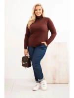 Dámský viskózový svetr Plus Size s klasickým střihem hnědý