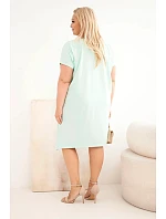 Dámské bavlněné šaty Plus Size s broží a výstřihem mátová Dámské bavlněné šaty Plus Size s broží a výstřihem mátová