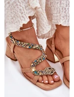 Dámské Sandály Na Podpatku S Krystaly Artiker 56C1377 Béžové Dámské Sandály Na Podpatku S Krystaly Artiker 56C1377 Béžové