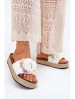 Dámské sandály s květinami platforma s pletením bílé Zenvanis