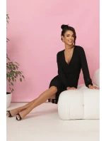 313-17 ISABELLE Polsko plisované šaty s dlouhými rukávy a výstřihem - BLACK