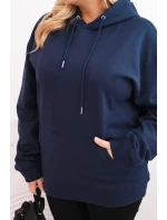 Dámská mikina s kapucí a klokaní kapsou Plus Size bavlněná modrá