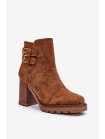 Zamszové Botky Na Podpatku Hnědé Makeline