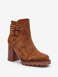 Zamszové Botky Na Podpatku Hnědé Makeline