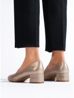 Praktické zlaté  lodičky dámské na plochém podpatku