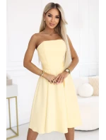 641-3 VIVIENNE korzetové rozšířené midi šaty s páskem - pastelově žluté 641-3 VIVIENNE korzetové rozšířené midi šaty s páskem - pastelově žluté