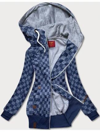 Tmavě modrá sportovní dámská károvaná mikina (amg-62)