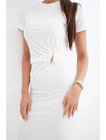 Dámské viskózové maxi šaty vázané u krku s ozdobnou sponou modrá